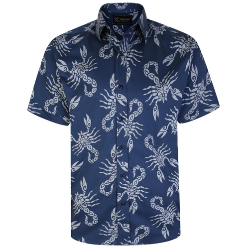 KAM Scorpion Print Shirt Petrol Blue